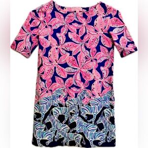 Lilly Pulitzer Little Lilah Dress | size L 8-10 | pink floral, blue zebra print